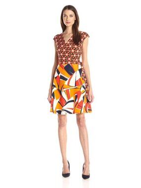Taylor Dresses Short V-Neck Wrap Jersey Dress with Tie Belt - Size 4